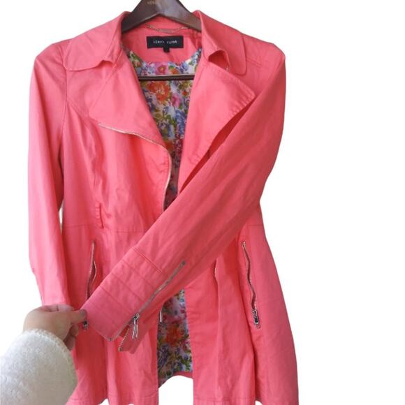 Black Rivet coral Trench coat Jacket -L -by Wilsons Leather -Zipper - Barbiecore - Picture 1 of 9